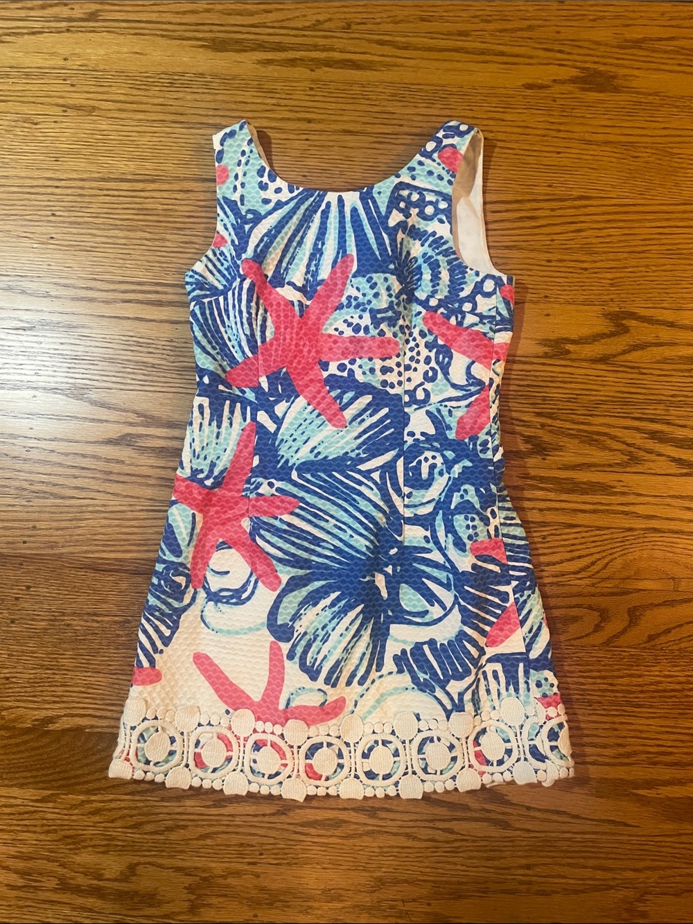 Lilly Pulitzer Blue and Pink Starfish Eyelet-Hem Tank Dress